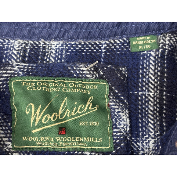 Woolrich Woolen Mills Heavyweight Plaid Flannel Shirt Shacket Mens XL Blue - Picture 10 of 14